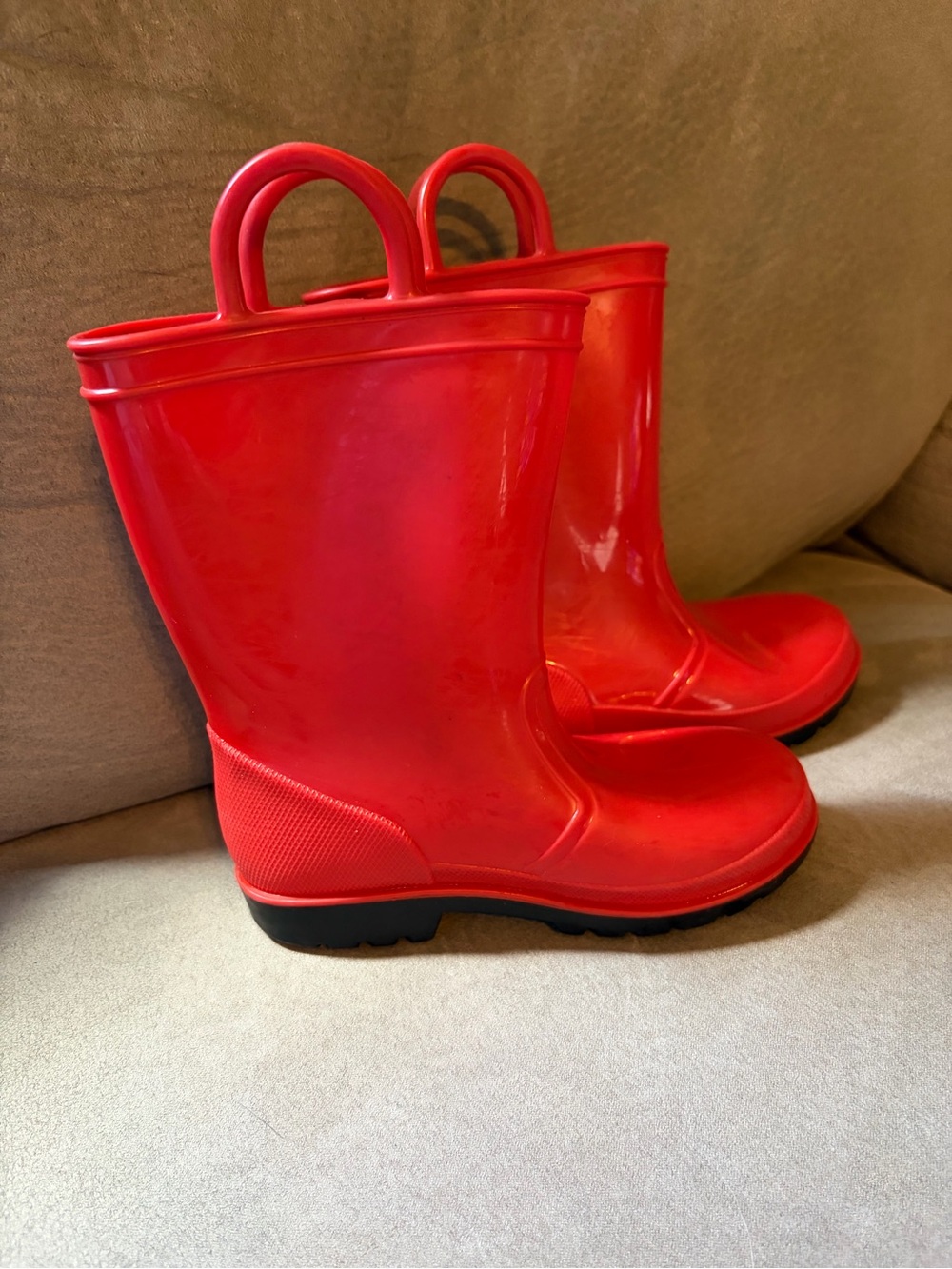 Kids Red Rain Boots with Easy Grip Handles